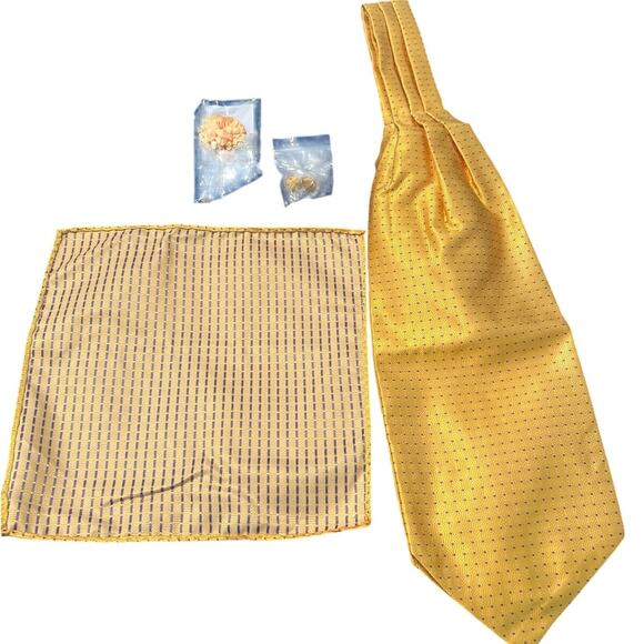 New in Package Four Pieces - Handkerchief, Tie, Cuff Links, Lapel Pin Yellow - Picture 1 of 6